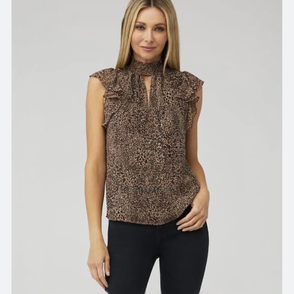 1 State Leopard Keyhole Mock Neck Blouse - Picture 2 of 10